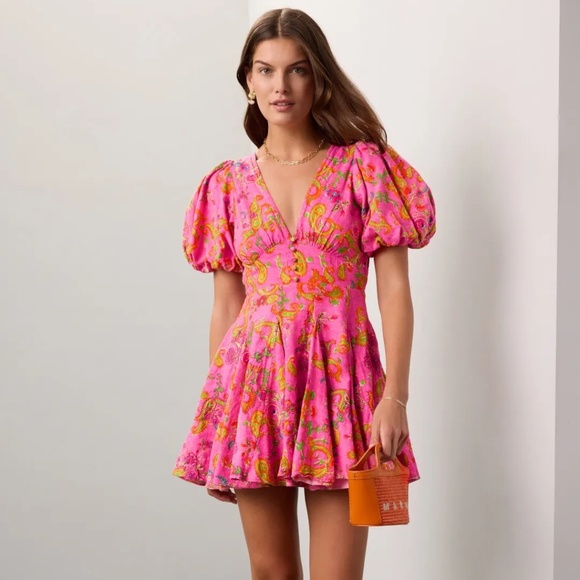 Pink Puff Sleeve Dress - Picture 1 of 6